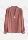 Wholesale Women's Casual Long Sleeve V Neck One Button Ruched Plain Shirts - Liuhuamall