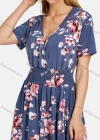 Wholesale Women's Casual V Neck Wrap Ruched Short Sleeve Floral Shirred Pockets Midi Dress 04# - Liuhuamall