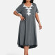 Women's Plus Size Elegant V Neck Short Sleeve Embroidery Midi Dress 14# Clothing Wholesale Market -LIUHUA