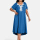 Women's Plus Size Elegant V Neck Short Sleeve Embroidery Midi Dress 15# Clothing Wholesale Market -LIUHUA