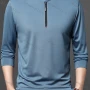 Wholesale Men's Casual Plain Mock Neck Quarter Zip Long Sleeve Henley Shirt 2211# preview