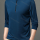 Wholesale Men's Casual Plain Mock Neck Quarter Zip Long Sleeve Henley Shirt 2211# Dark Blue Wholesale Clothing Market & Suppliers -LIUHUAMALL