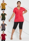Wholesale Women's Daily Short Sleeve V Neck Rhinestone Ruched Top 2 Piece Set - Liuhuamall