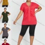 Wholesale Women's Daily Short Sleeve V Neck Rhinestone Ruched Top 2 Piece Set preview