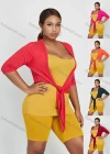 Wholesale Women's Plain Sleeveless Bateau Neck Top With Cardigan 3 Pieces Set - Liuhuamall