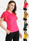 Wholesale Women's Petal Sleeve Keyhole Neck Casual Top - Liuhuamall