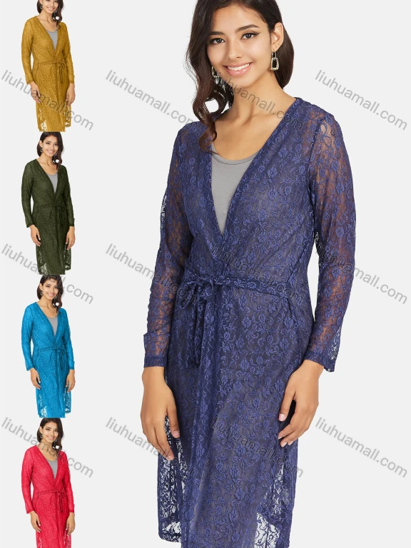 Wholesale Women's Casual Long Sleeve Lace Plain Cardigan