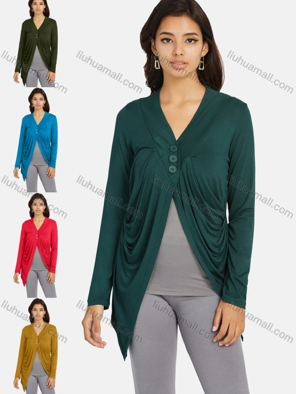 Wholesale Women's Casual Plain Long Sleeve Button Front Cardigan