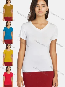Wholesale Women's Plain V Neck Short Sleeve Slim Fit T-shirt, LIUHUA CLOTHING WHOLESALE