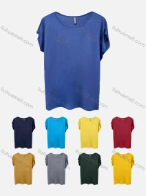 Wholesale Women's Casual Scoop Neck Short Sleeve Plain Blouse, LIUHUA CLOTHING WHOLESALE