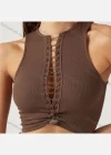 Wholesale Women's Sexy Plain Lace Up Drawstring Crop Tank Top Z366# - Liuhuamall