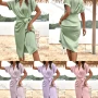 Wholesale Women's Casual Plain Wrap Short Sleeve Ruched Wrap Hem Midi Dress preview