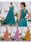 Wholesale Women's Casual Wrap V Neck Plain Ruched Maxi Tank Dress - Liuhuamall