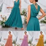 Wholesale Women's Casual Wrap V Neck Plain Ruched Maxi Tank Dress preview