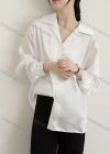 Wholesale Women's Casual Long Sleeve Turn-down Collar Button Down Plain Shirts - Liuhuamall