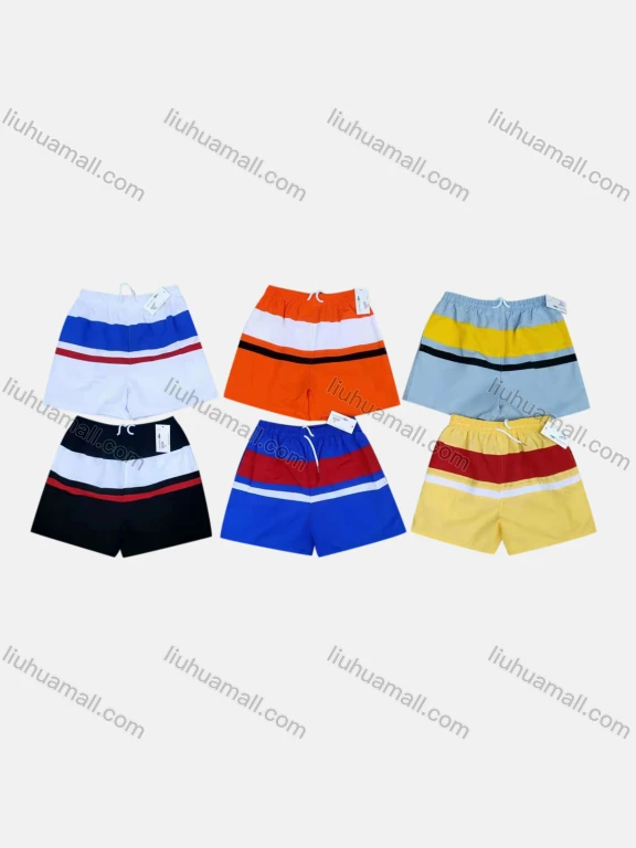 Wholesale Men's Swim Trunks Quick Dry Colorblock Striped Drawstring Beach Shorts
