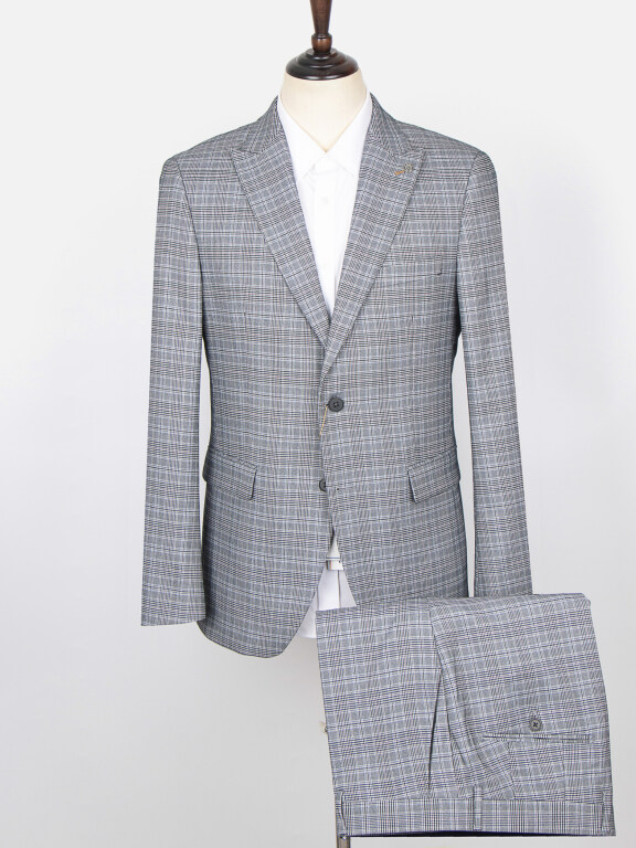 Men's Plaid Print Two Buttons Flap Pockets Lapel Blazer & Suit Pants 2-Piece Suit Sets SD220328S#, Clothing Wholesale Market -LIUHUA, MEN, Suits-Blazers