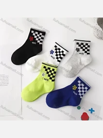 Wholesale Boys Casual Checkboard Letter Graphic Crew Ankle Socks, LIUHUA CLOTHING WHOLESALE