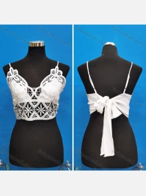 Wholesale Women's Sexy Spaghetti Strap Hollow Out Lace Trim Tie Back Crop Tops, LIUHUA CLOTHING WHOLESALE