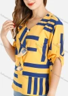 Wholesale Women's Chiffon Striped V Neck Ruffle Trim Long Sleeve Blouse - Liuhuamall