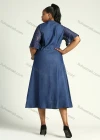 Wholesale Women's Casual Sweetheart Neck Ruffled Half Sleeve Tie Front Midi Denim Dress - Liuhuamall