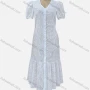 Wholesale Women's Casual V Neck Plain Short Sleeve Button Down Ruched Eyelet Embroidered Ruffle Hem Midi Dress 7199# preview