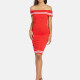 Women's Causal Off Shoulder Bodycon Striped Dress Red Clothing Wholesale Market -LIUHUA