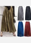 Wholesale Women's Glitters Pleated Elastic Waist Maxi Skirt - Liuhuamall