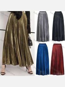 Wholesale Women's Glitters Pleated Elastic Waist Maxi Skirt, LIUHUA CLOTHING WHOLESALE