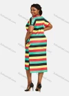 Wholesale Women's V Neck Multicolor Striped Side Slit Knee Length Dress 28071# - Liuhuamall