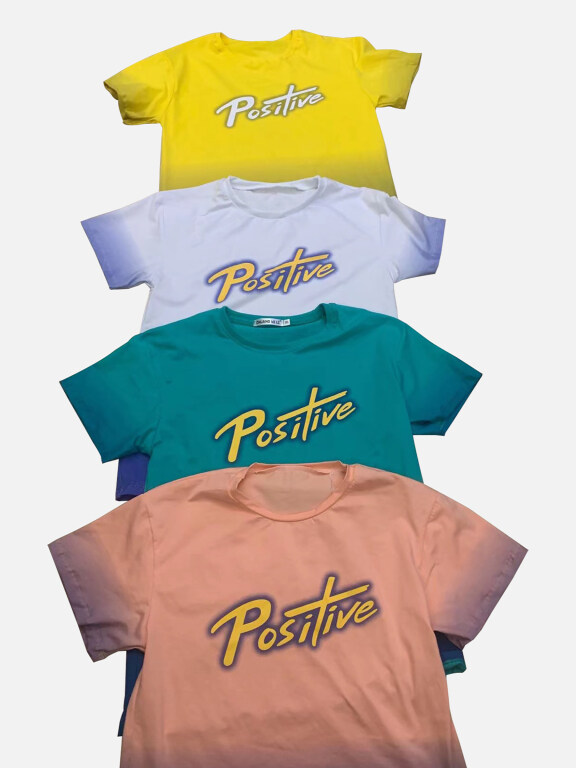 Men's Plus Size Round Neck Short Sleeve Gradient Letter Print T-Shirt 6120#, Clothing Wholesale Market -LIUHUA, 