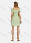 Wholesale Women's Casual V Neck Short Sleeve Ruffle Trim Ruched Plaid Short Dress 05# - Liuhuamall