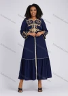 Wholesale Women's Elegant Vintage V Neck Long Sleeve Embroidery Ruffle Hem Cocktail Midi Dress With Belt - Liuhuamall