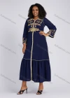 Wholesale Women's Elegant Vintage V Neck Long Sleeve Embroidery Ruffle Hem Cocktail Midi Dress With Belt - Liuhuamall