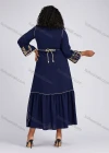 Wholesale Women's Elegant Vintage V Neck Long Sleeve Embroidery Ruffle Hem Cocktail Midi Dress With Belt - Liuhuamall