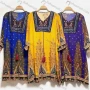 Wholesale Women's African Traditional Kaftan Vintage Peacock Feather Print V Neck 3/4 Sleeve Dress preview