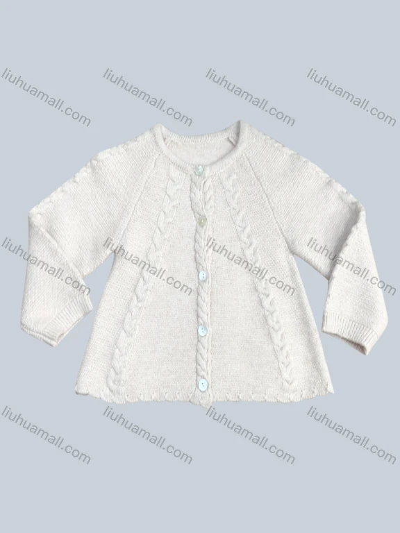 Wholesale Girl's Casual Crew Neck Long Sleeve Button Down Cable Knit Cardigan