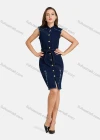 Wholesale Women's Casual Lace Up Frayed Raw Hem Button Down Split Thigh Denim Dress - Liuhuamall