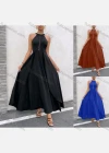Wholesale Women's Laec Hollow Out Side Split Zip Back Halter Maxi Cocktail Dress - Liuhuamall