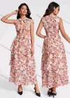 Wholesale Women's Sexy Butterfly Print Cut Out Bow Knot Tie Layered Ruffle hem Maxi Tank Dress - Liuhuamall