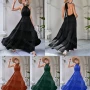 Wholesale Women's Elegant Plain Backless Ruched High Waist Ruffle Hem Maxi Halter Dress preview
