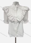 Wholesale Women's Casual Mock Neck Short Sleeve Button Down Ruffle Trim Knit Blouse - Liuhuamall