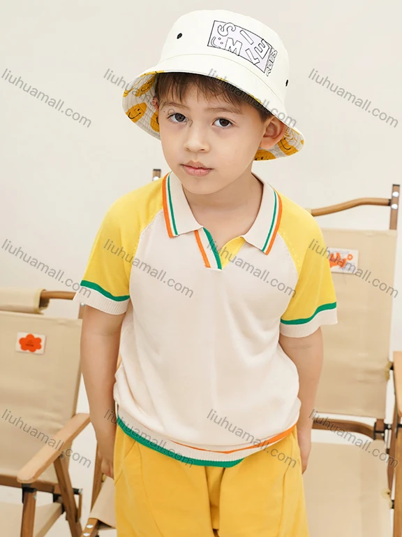 Wholesale Kids Cute Collared Colorblock Short Sleeve Knit Top MB22BTX638#