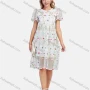 Wholesale Women's Casual Puff Sleeve Mesh Sheer High Waist Floral Embroidery Knee Length Dress preview