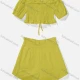 Wholesale Women's Casual Shirred Crop Tops&Eyelet Embroidered Shorts 2 Piece Sets Green Clothing Wholesale Market Liuhua
