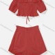 Wholesale Women's Casual Shirred Crop Tops&Eyelet Embroidered Shorts 2 Piece Sets Red Clothing Wholesale Market Liuhua