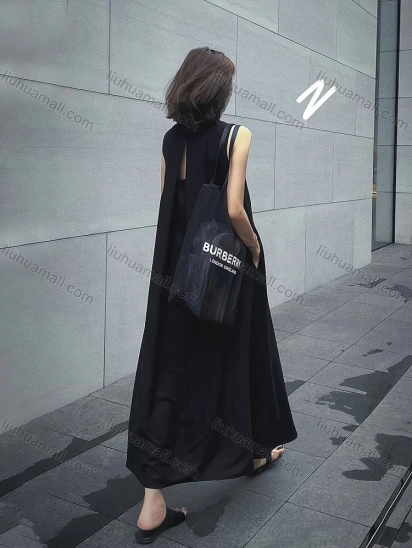 Wholesale 2026 New French Hepburn Style Dress, Women Summer Unique Black Sleeveless Hollow Out Back Tank Dress