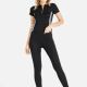 Women's Zip Half Tee&Leggings Striped Set Black Clothing Wholesale Market -LIUHUA