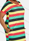 Wholesale Women's V Neck Multicolor Striped Side Slit Knee Length Dress 28071# - Liuhuamall
