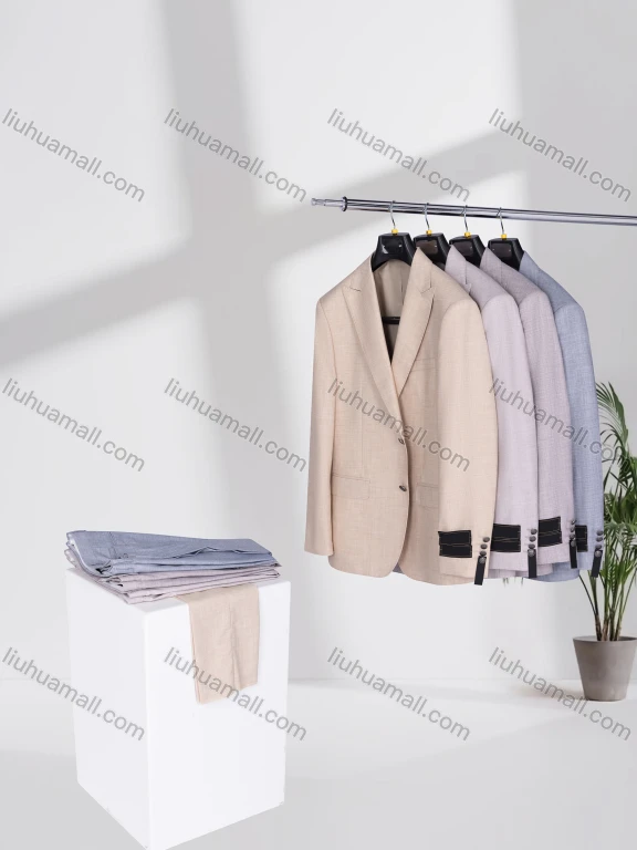 Wholesale Men's Formal Lapel Plain Two Buttons Flap Pockets Blazer Jacket & Pants 2 Piece Suit Set 1055-4#